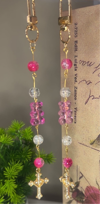 Pink beaded keychain